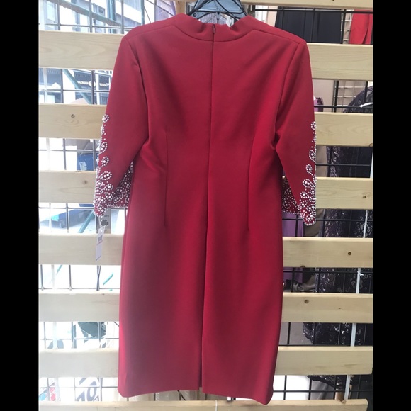 NWT,SL Fashions,Bejeweled Sleeve Dress,red - Picture 10 of 16